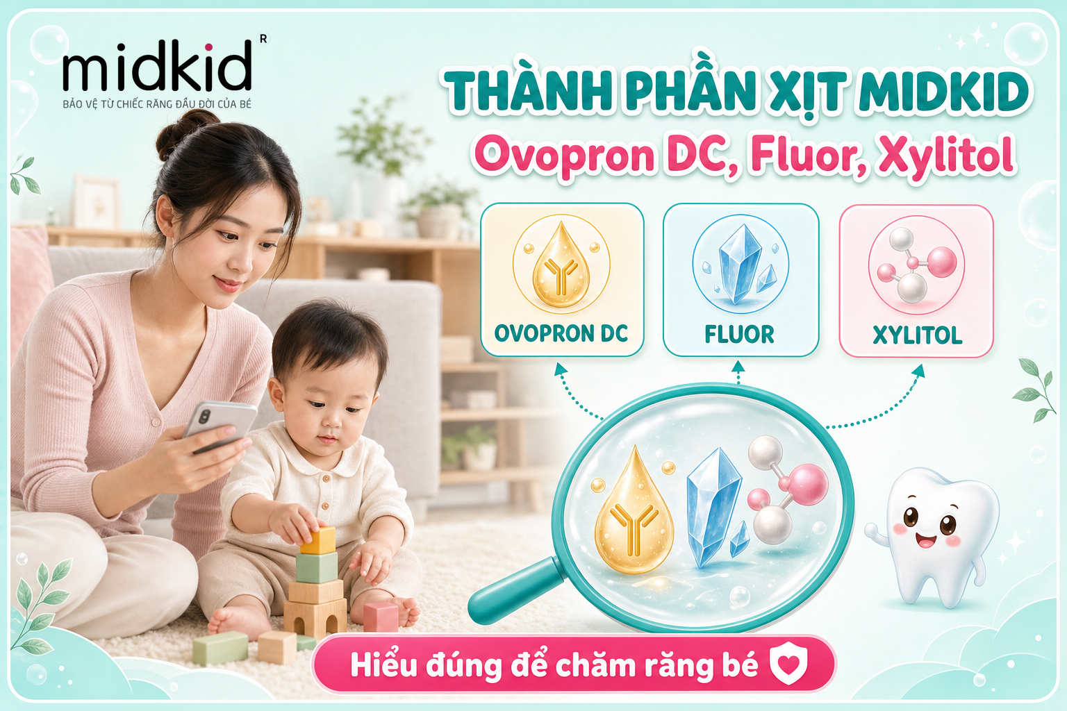 Thành phần Xịt Midkid: Ovopron DC, Fluor, Xylitol
