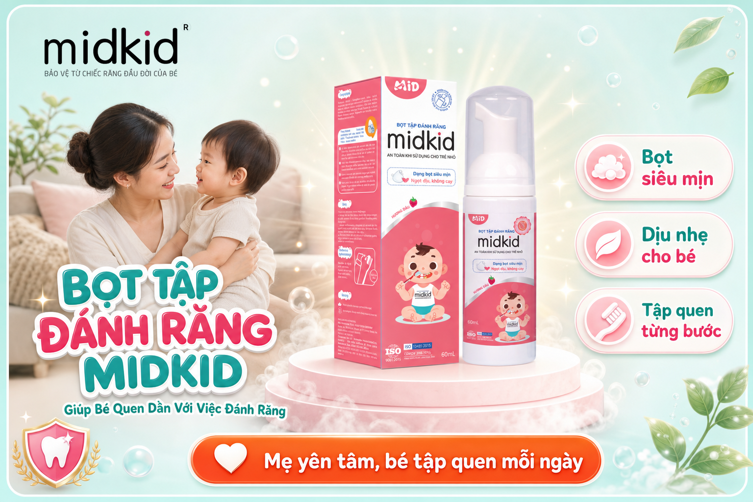 Bọt tập đánh răng Midkid giúp bé thích đánh răng hơn