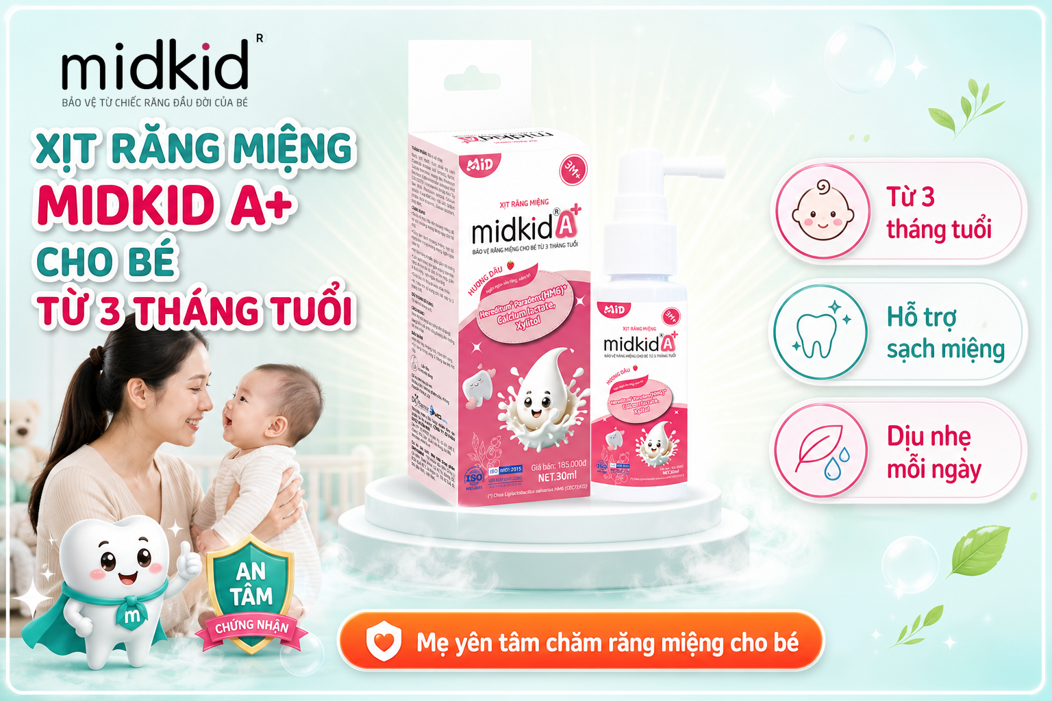 Xịt Răng Miệng Midkid A+ cho bé từ 3 tháng tuổi